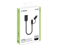 Адаптер OTG Deppa USB - microUSB+USB-C, нейлон, 0.15 м, черный