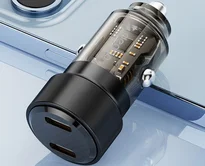 АЗУ 2USB-C Deppa PD, QC3.0, 50W, Crystal, прозрачный, черный