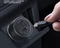 АЗУ 2USB-C Deppa PD, QC3.0, 50W, Crystal, прозрачный, черный